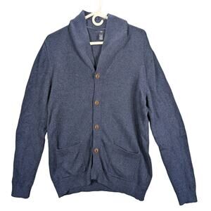 Gap Cardigan Sweater Mens Large Button up Blue Shawl Collar Grandpa Kurt Cobain